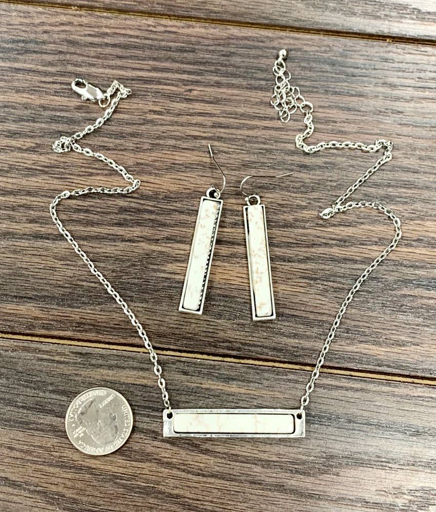 732771, Bar White Turquoise Necklace Earrings Set
