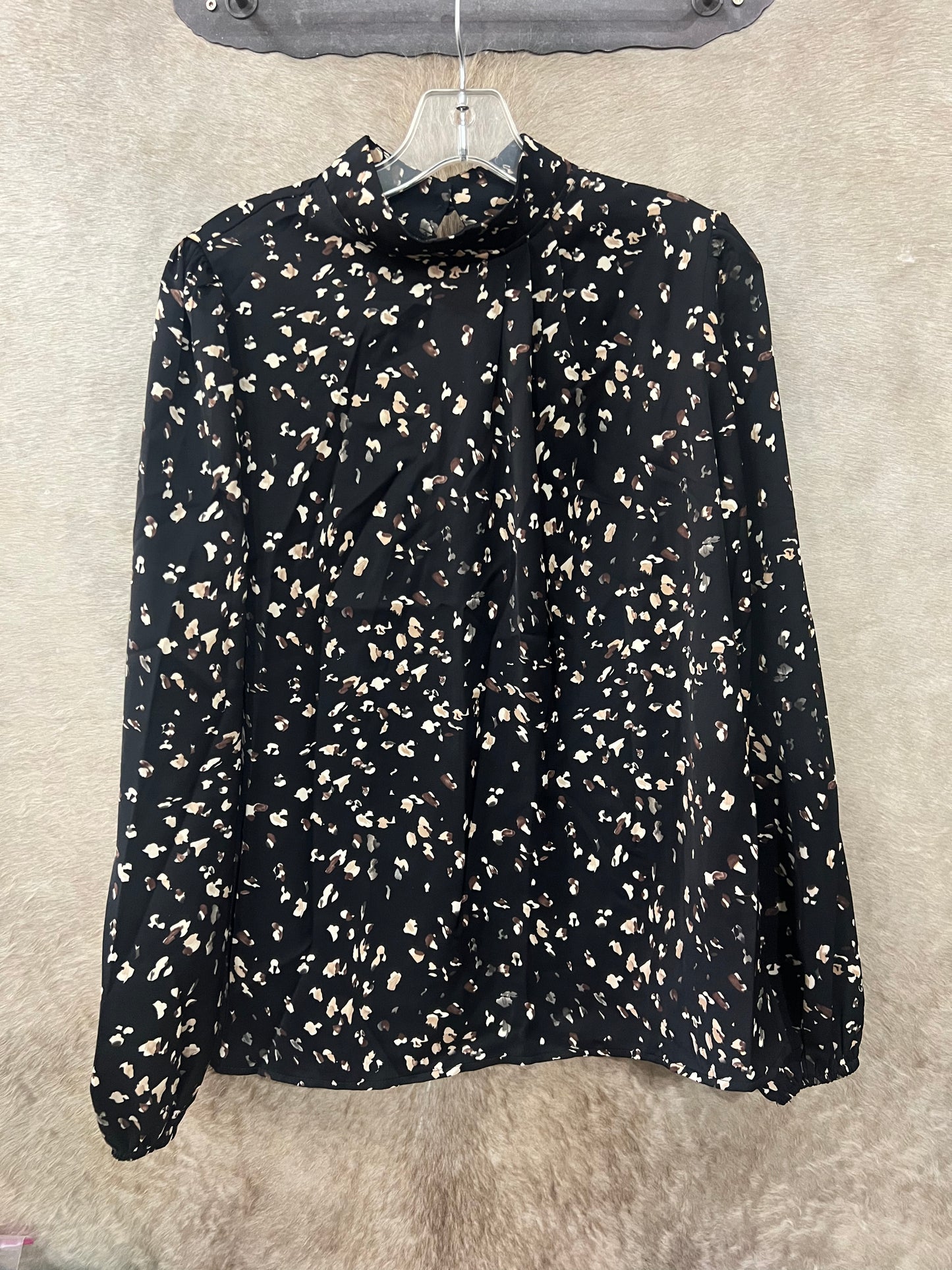 Leopard Print Lantern Sleeve Pleated Blouse