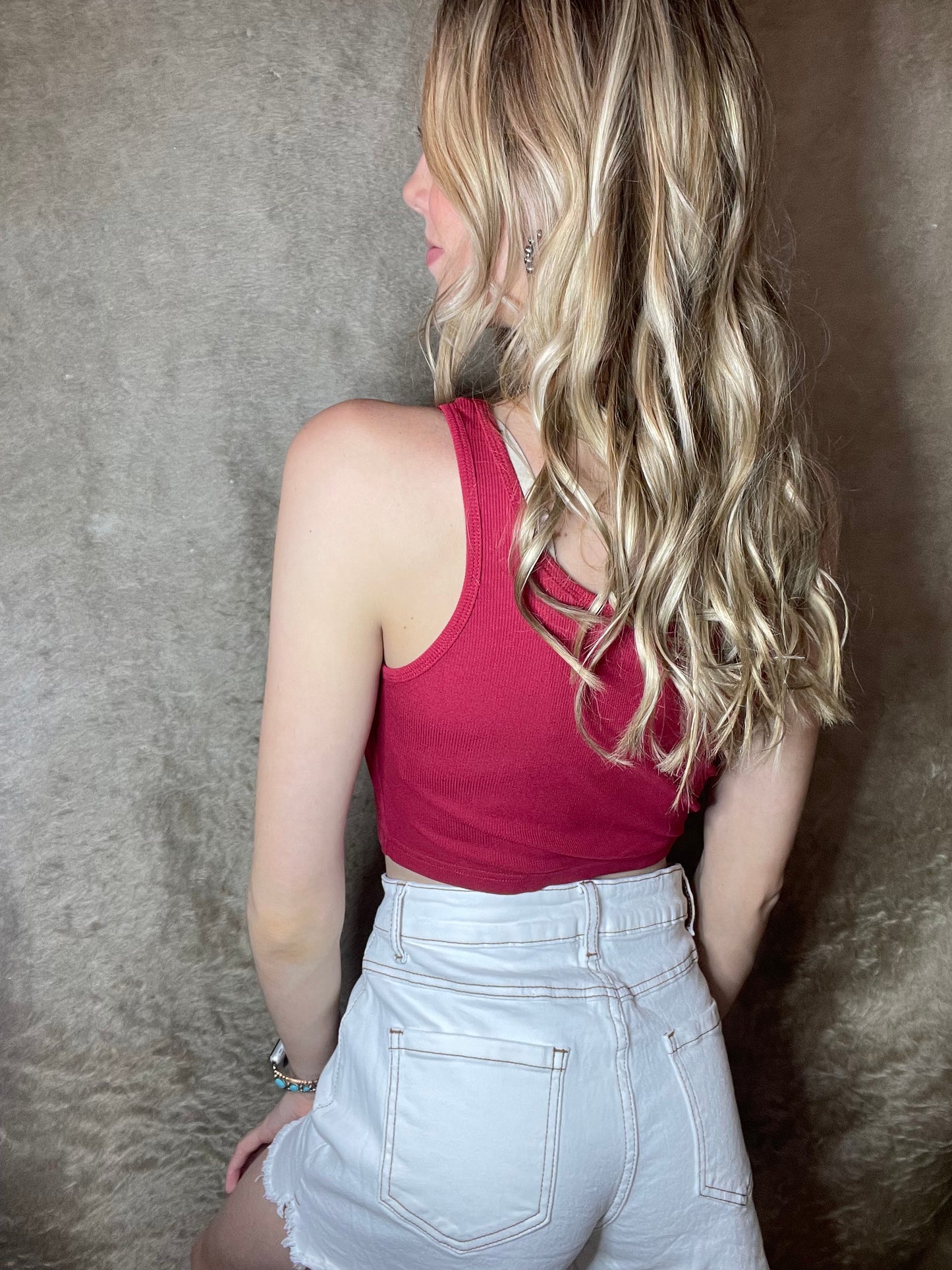 Ribbed Sleeveless Crop Top: Racing Red