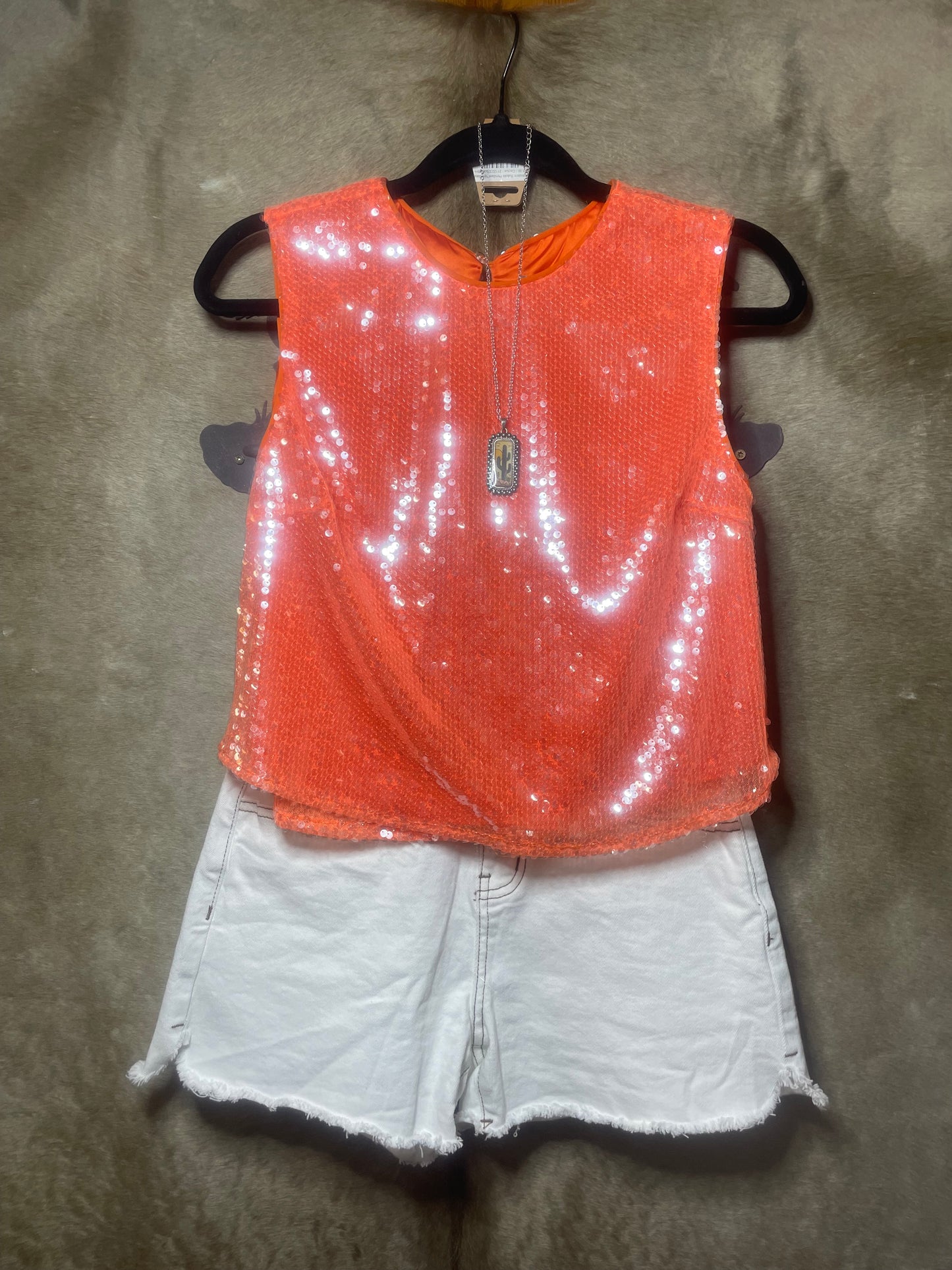 Orange Clear Hem Crop Tank Top