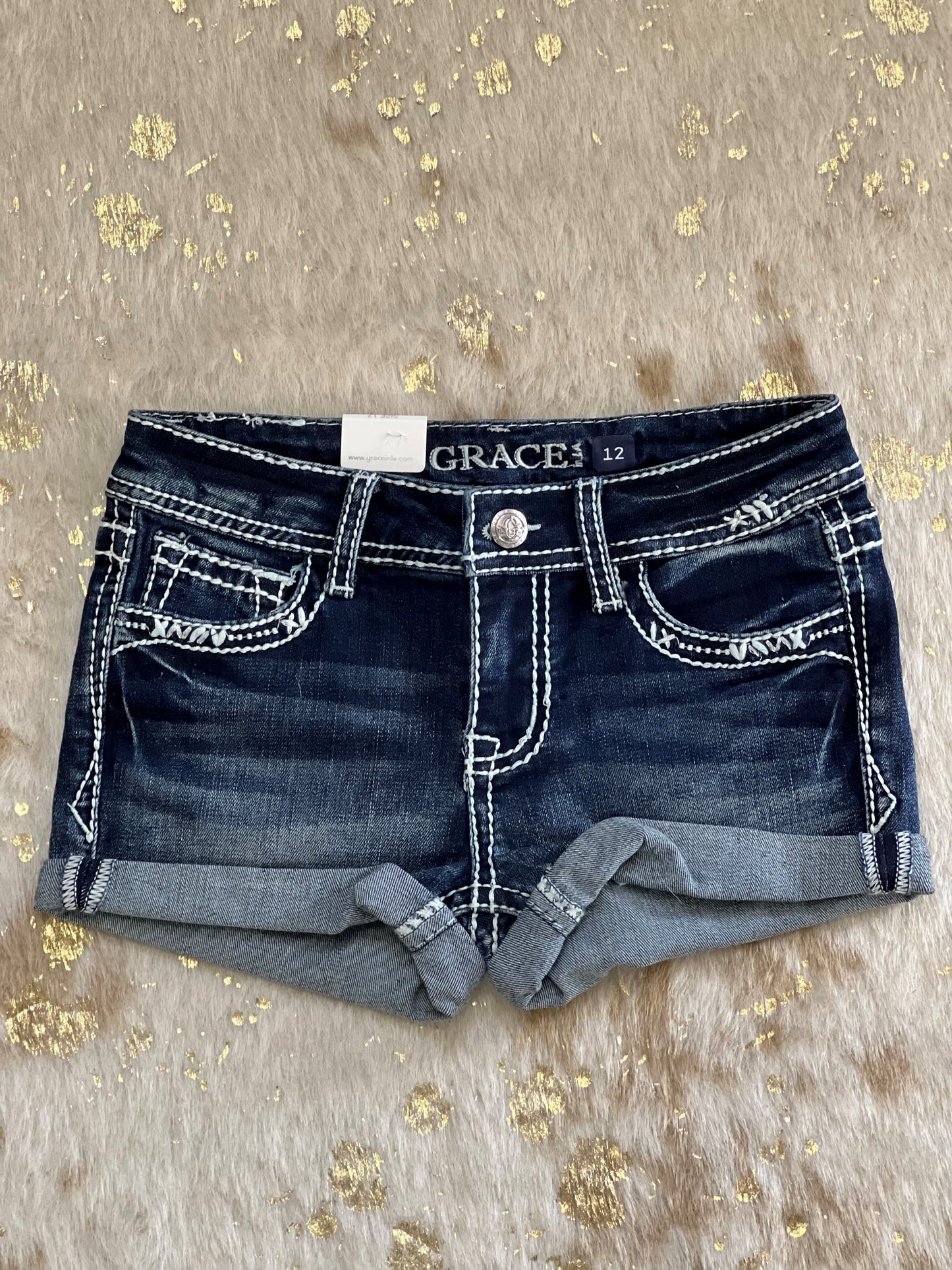 Girls Rhinestone Pocket Shorts