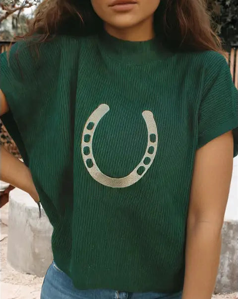Green Horseshoe Sleeveless Sweater