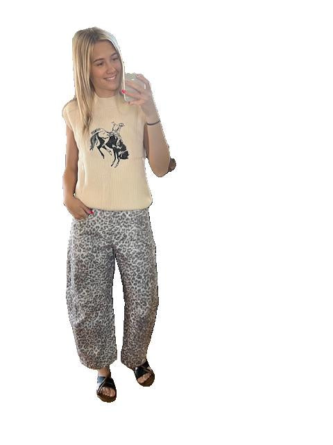 Leopard Print Barrel Jeans