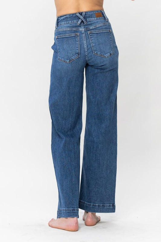 Judy Blue High Waist Double Button Wide Leg Jeans