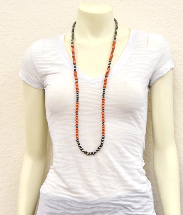 Handmade 36" Sunset Navajo Bead Necklace
