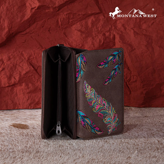 MONTANA WEST FEATHER EMBROIDERED WALLET