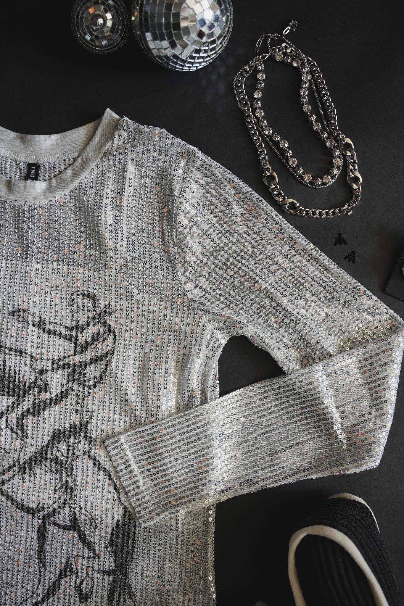Sequin Saddles Sheer Top