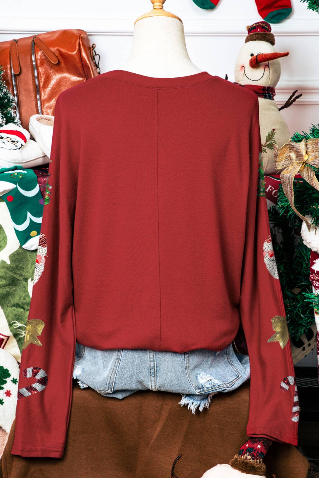 Sequined Christmas Favor Sleeve Casual Pullover