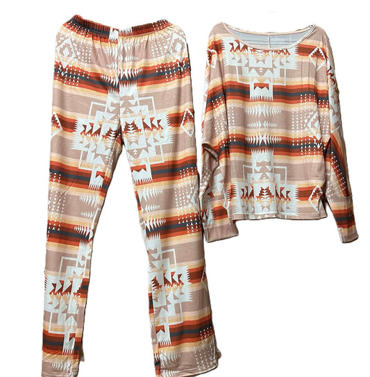 Diamond Print Loungewear Casual Two-Piece Set