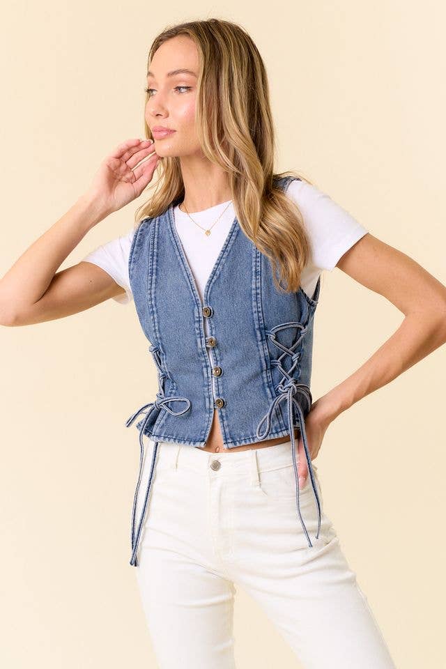 MIDTONE LACE UP DENIM VEST
