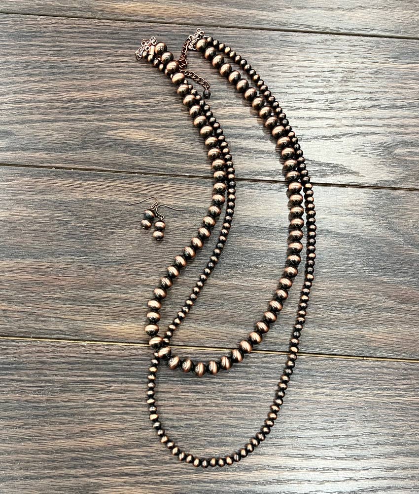 736391, Handmade Copper Navajo Bead Necklace Earrings Set