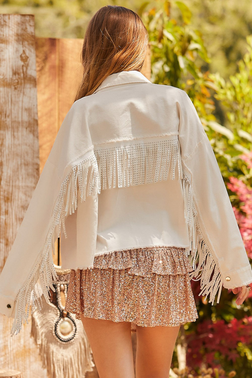 White Rhinestone Fringe Jacket