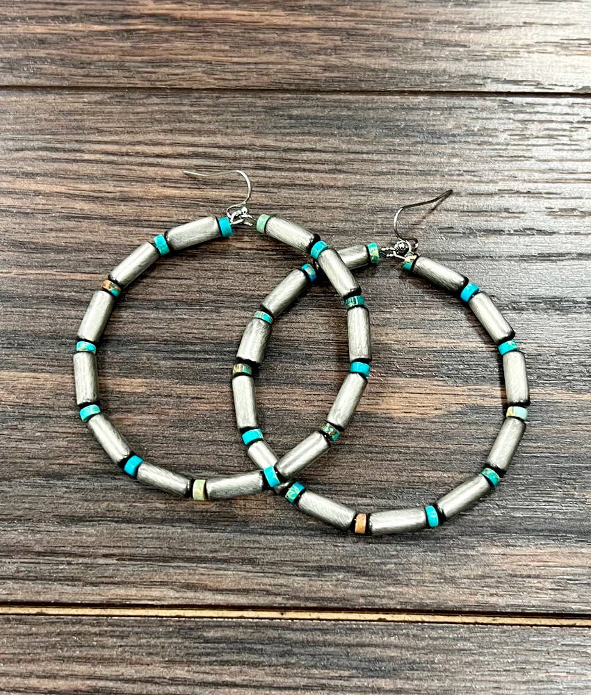 726138, Handmade Cylindrical Navajo Bead, Gemstone Earrings