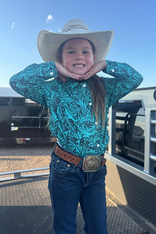Tooled In Turquoise Kids Button Up