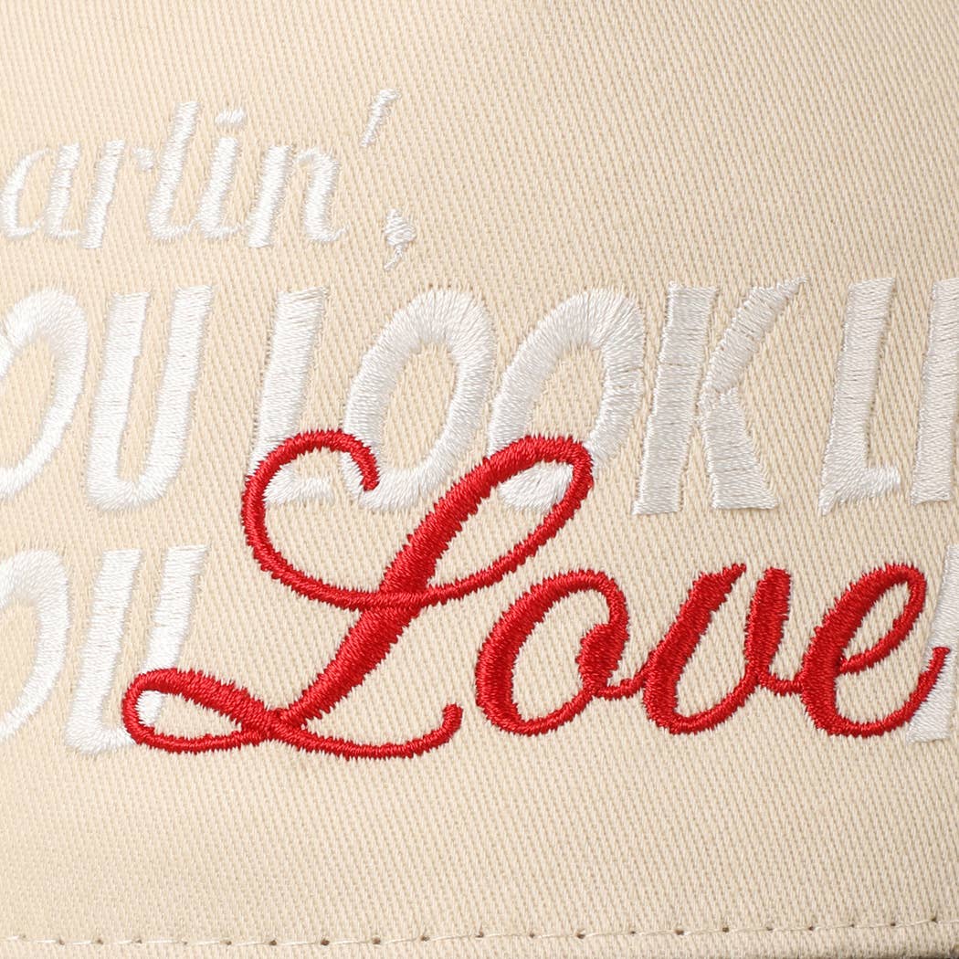 You Look Like You Love Me Embroidery Trucker Hat: Denim / ONE SIZE