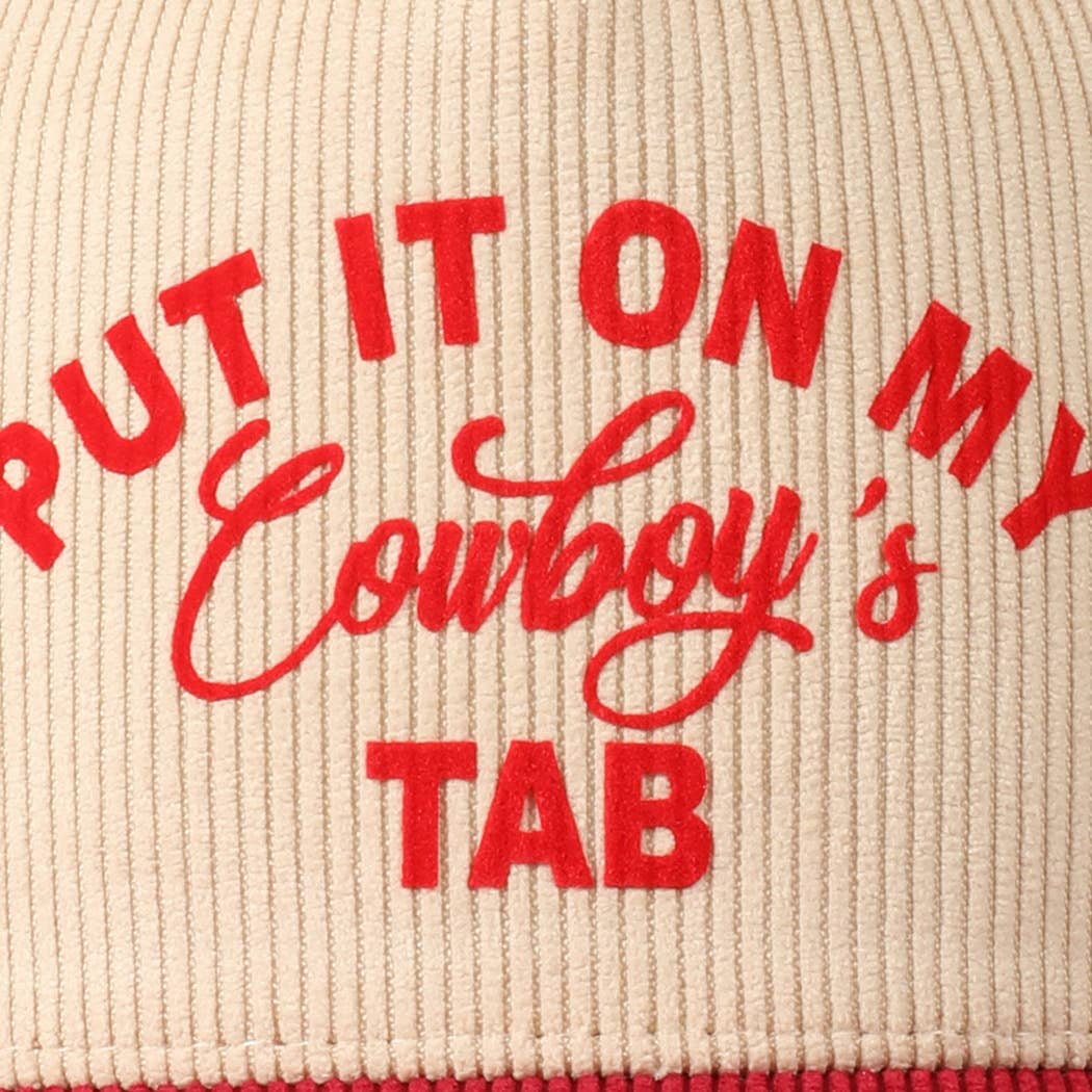 Put It On My Cowboy's Tab Two-Tone Corduroy Cap: Black/ Beige ONE SIZE