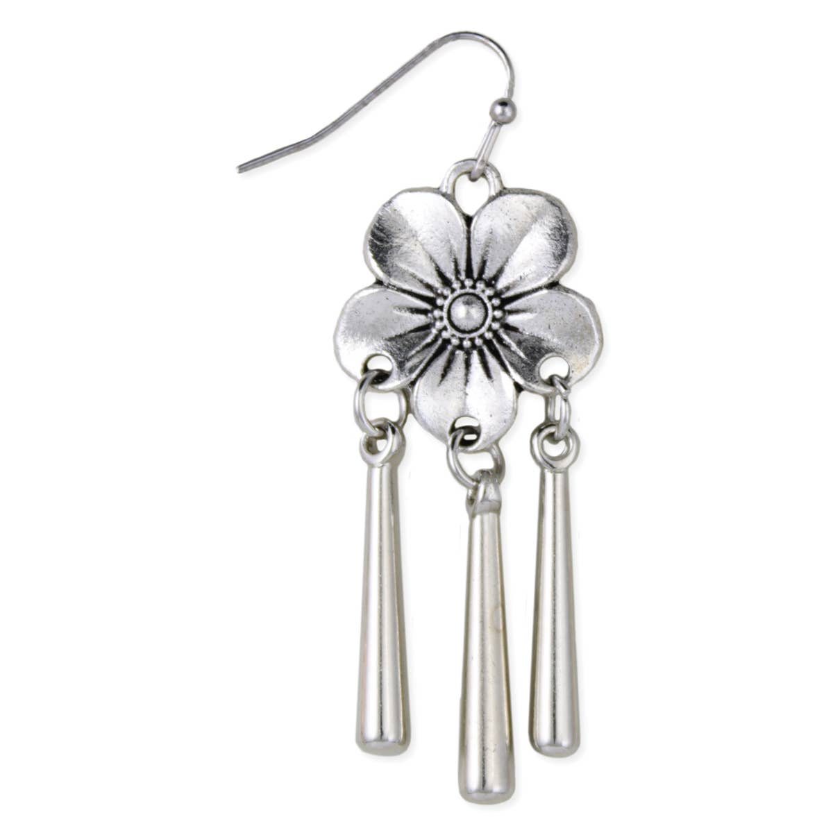 Spring Rain Silver Flower Drops Earrings