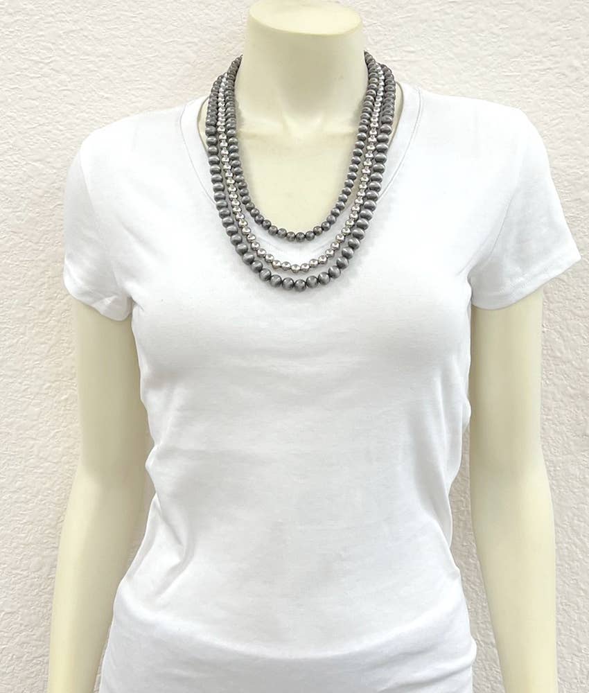 738350, Handmade 24” Silver & Navajo Bead Necklace