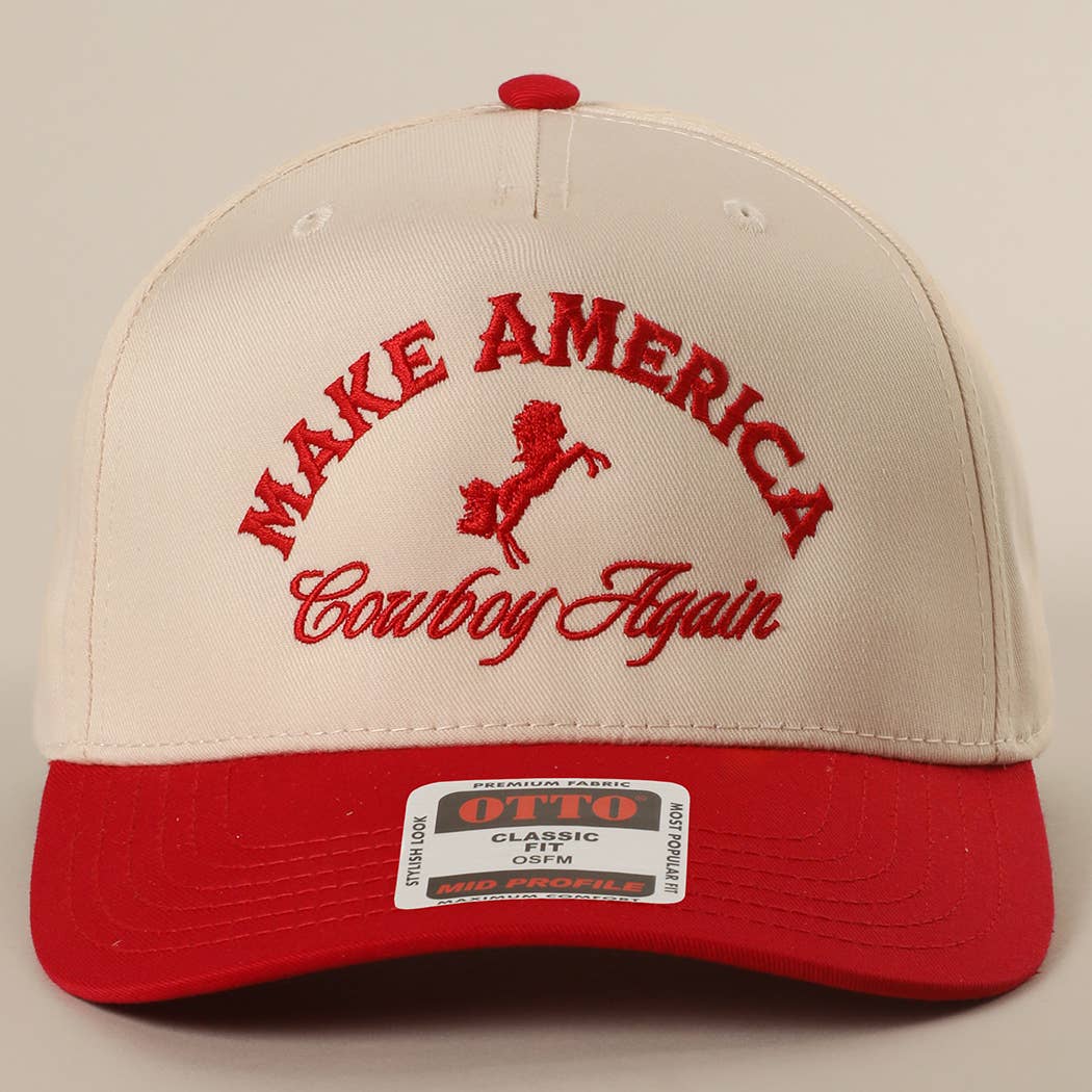 MAKE AMERICA COWBOY AGAIN Embroidered Trucker Hat: KHA/DKGRN / One Size