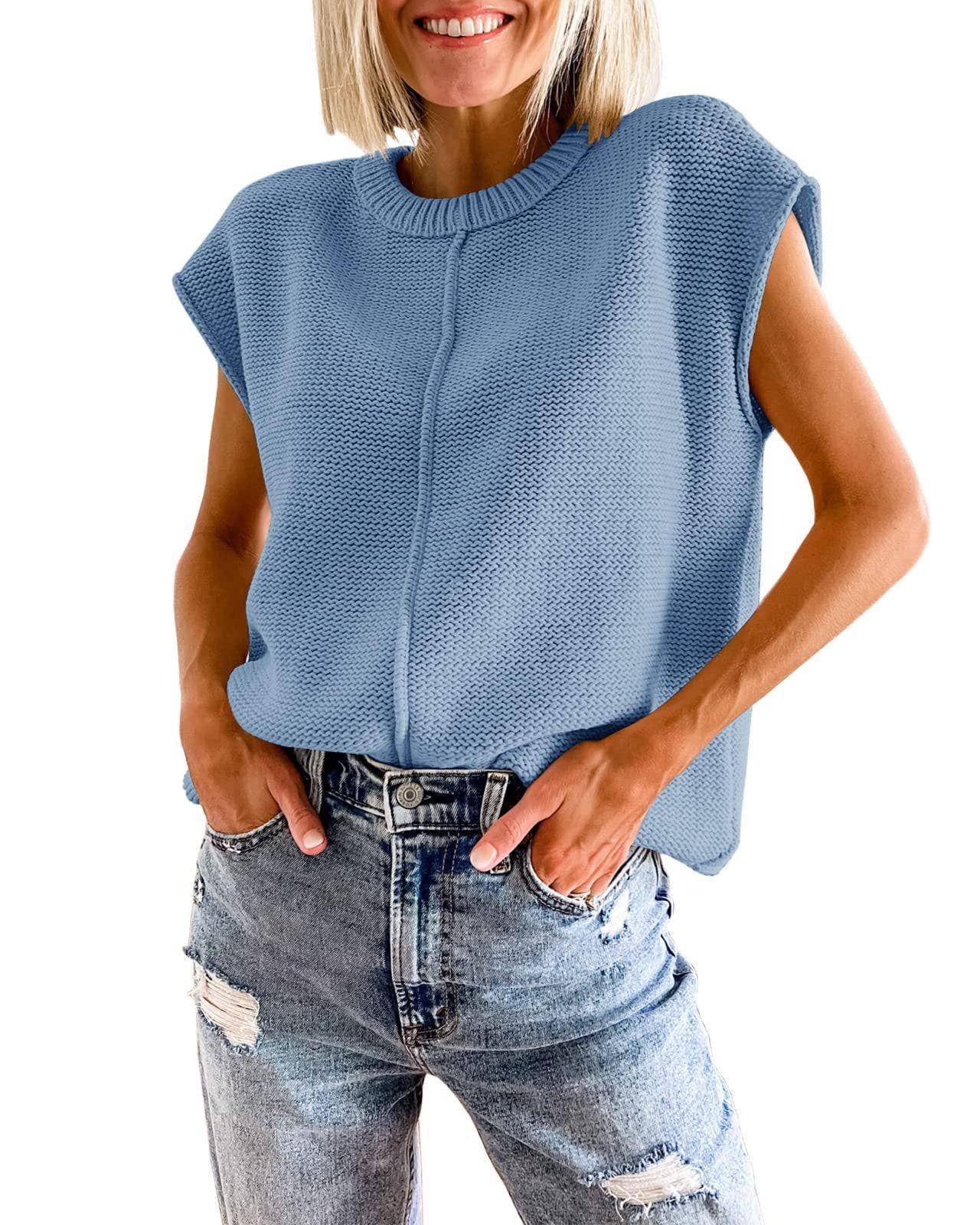 Blue Knit Sleeveless Sweater Vest