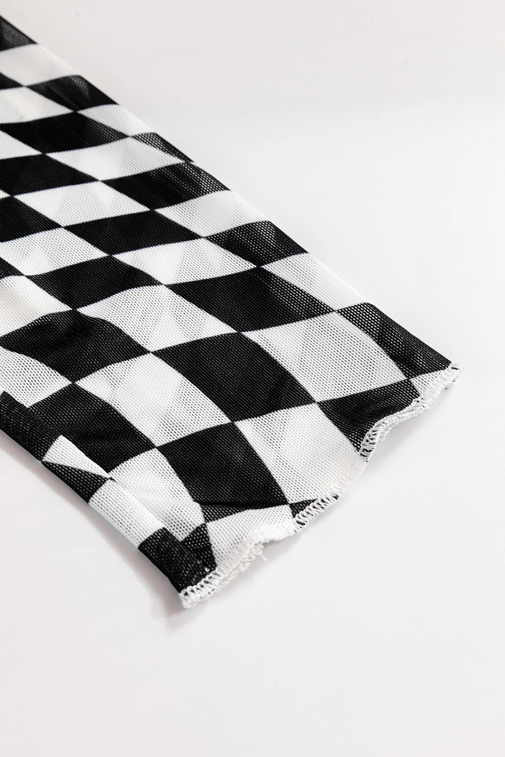 Black Checkered Mesh Mock Neck Top