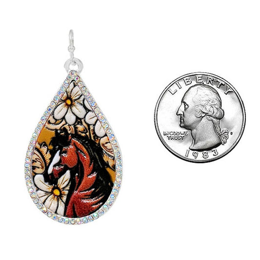 Water Drop Shape Horse Print Leather Hook Earrings: SAB / ONE SIZE