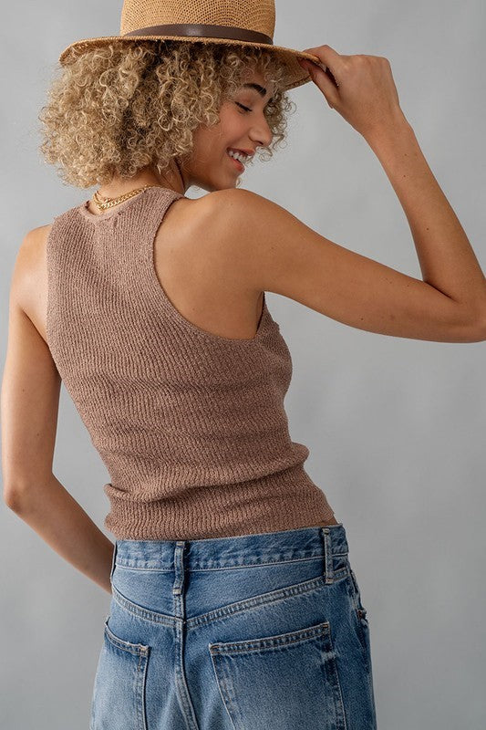V NECK RACERBACK RIB TANK TOP