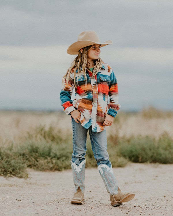 Stylish Fornia Children's Western Style Clothing featuring a colorful flannel shirt and denim jeans