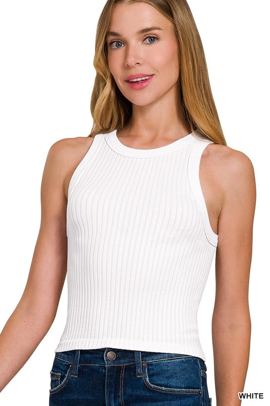 Zenana cropped tank top three colors in white with ribbed fabric and sleeveless design