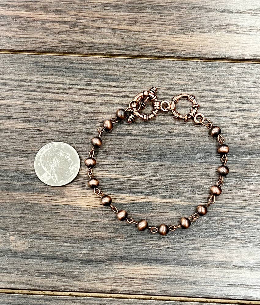711609, Handmade Copper Navajo Bead Adjustable Bracelet