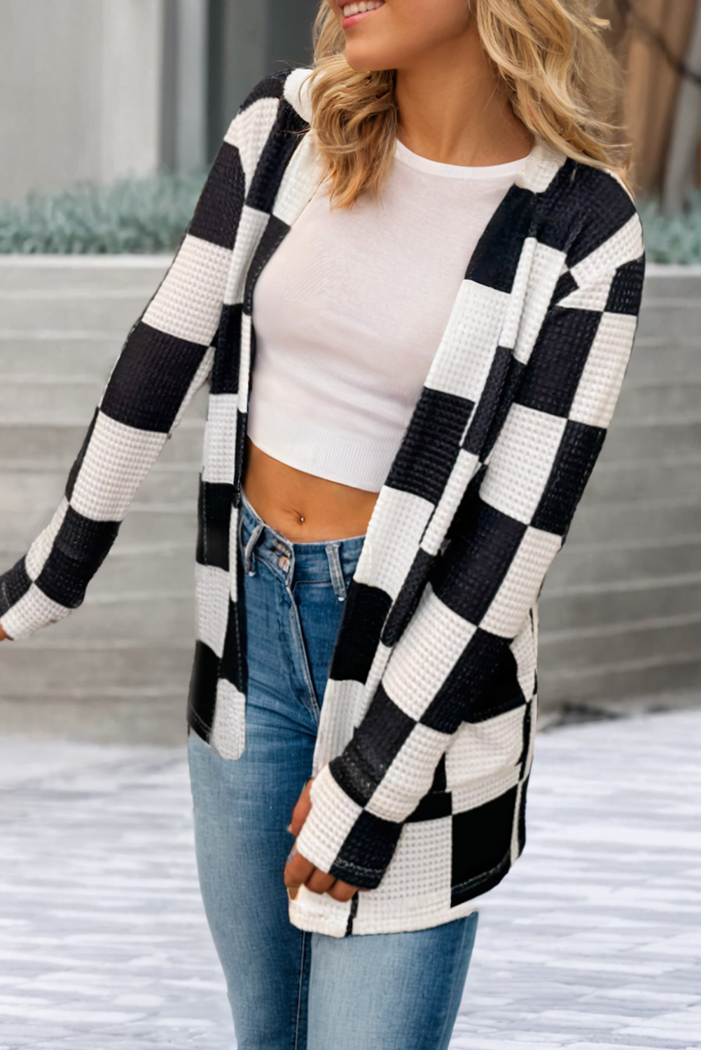 Checkered Print Kimono