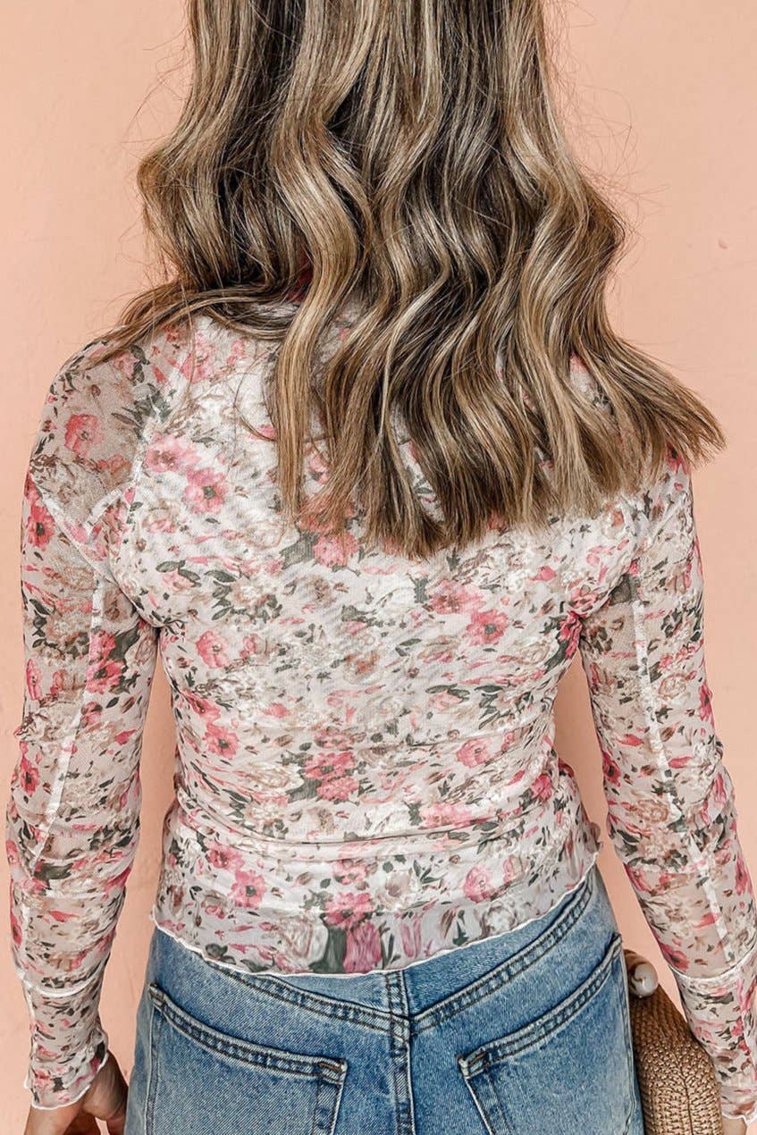 Floral Long Sleeve Mesh Blouse
