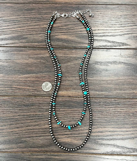 738052, Handmade 30" 6mm Polish Navajo Turquoise Necklace