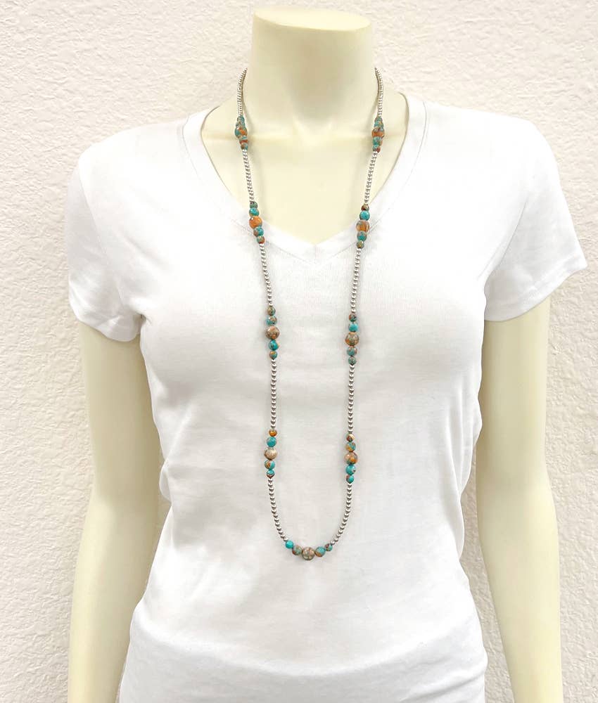 Handmade 36" Silver Navajo Gemstone Necklace