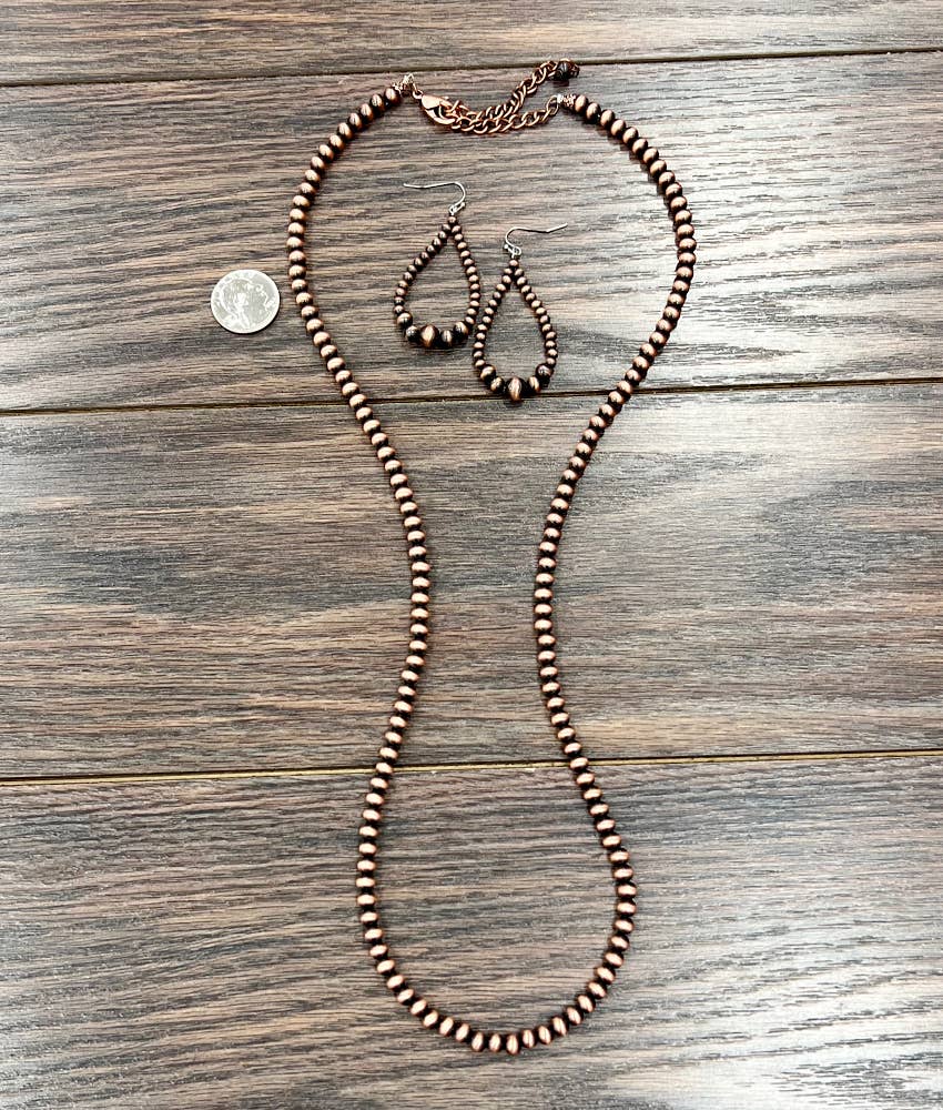 736842, Copper Navajo Bead Necklace Earrings Set