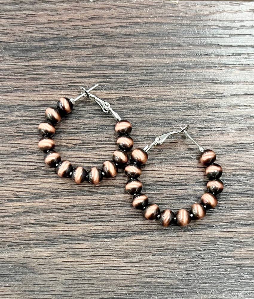 724503, Copper Navajo Bead Hoop Earrings