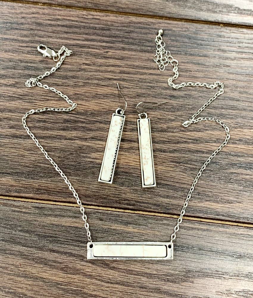 732771, Bar White Turquoise Necklace Earrings Set