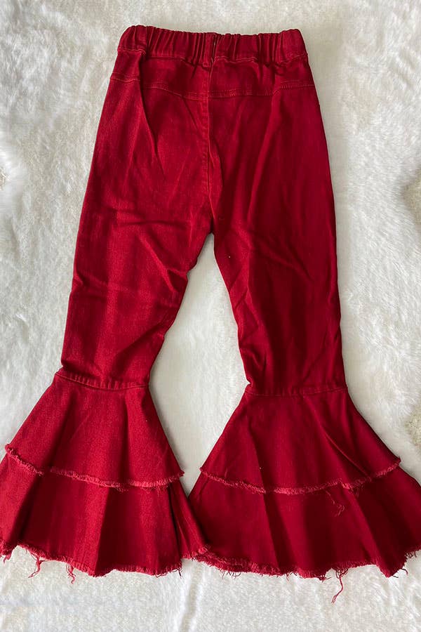 Red Denim Girls Bell Bottom Jeans