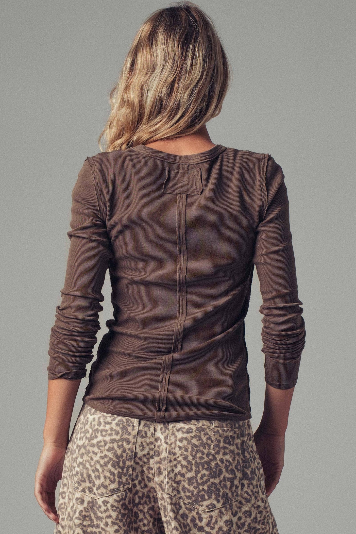 Ribbed Long Sleeve Button Top