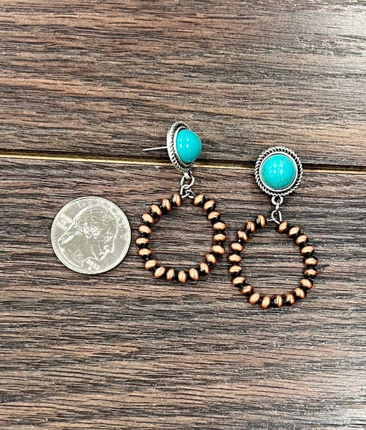 725574, Copper Navajo Bead Hoop Post Earrings