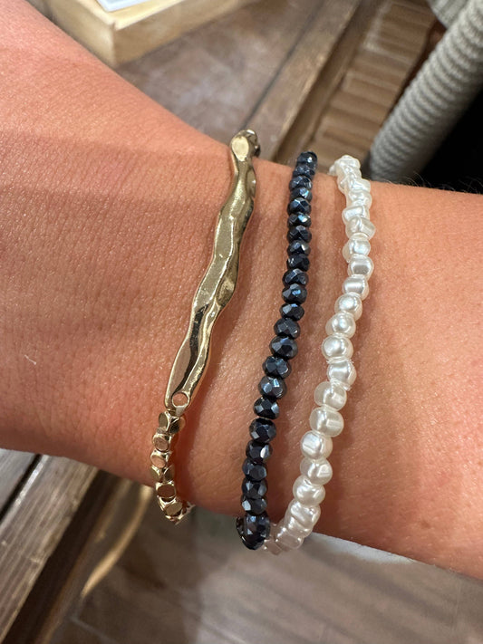 Pearl Gold and Crystal Stretch Bracelet