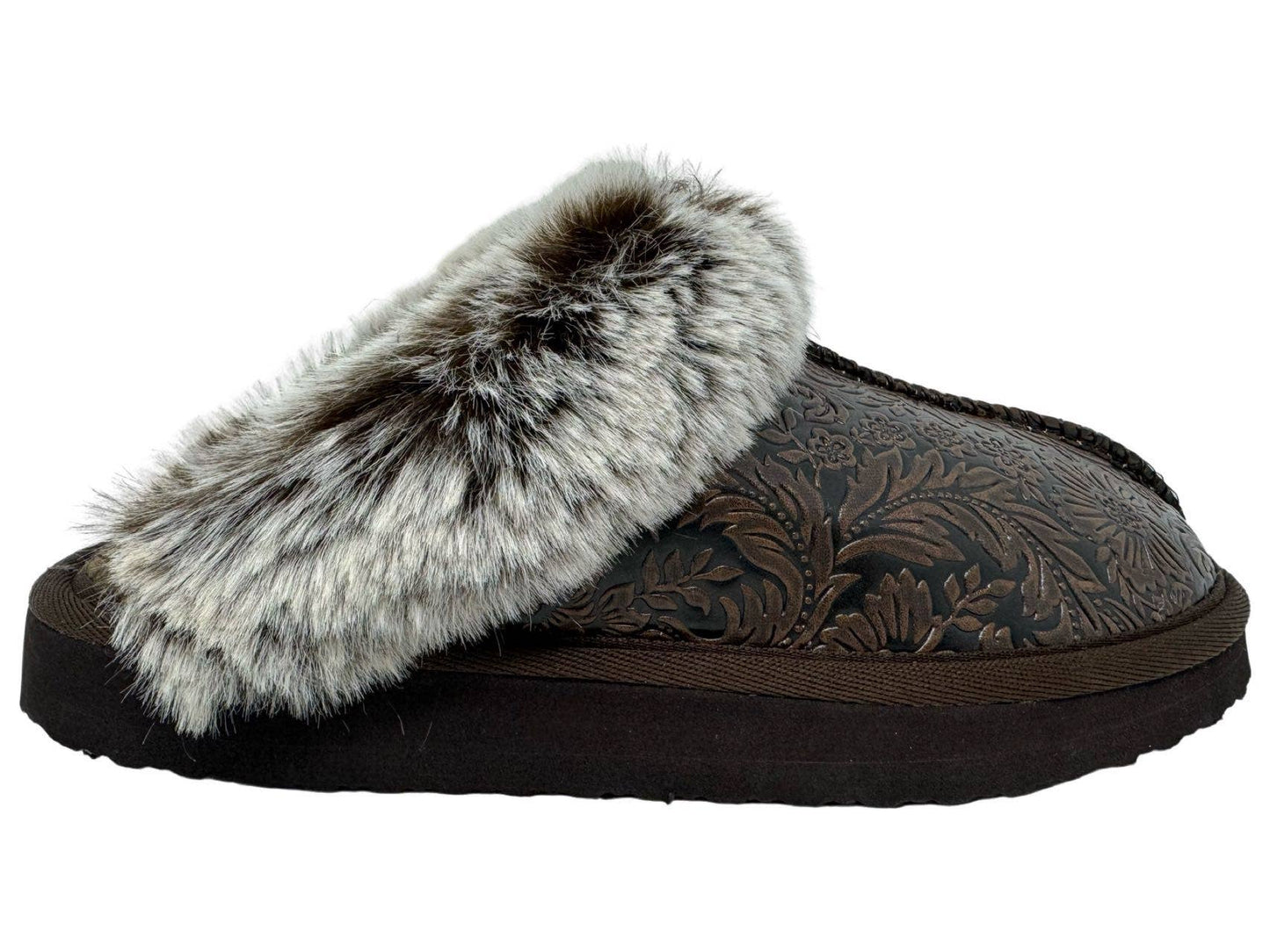 Faux Leather Fur Lined Slippers