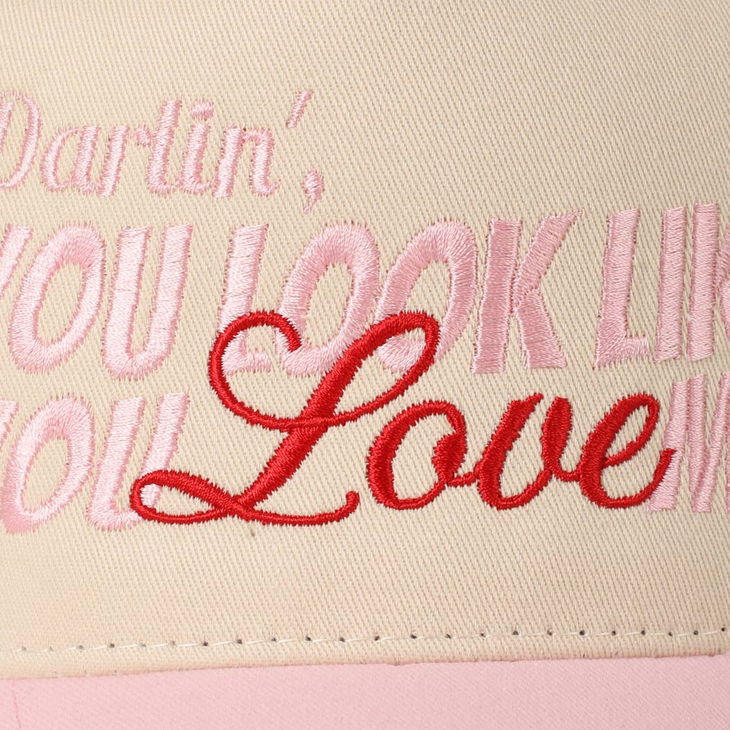 You Look Like You Love Me Embroidery Trucker Hat: Denim / ONE SIZE
