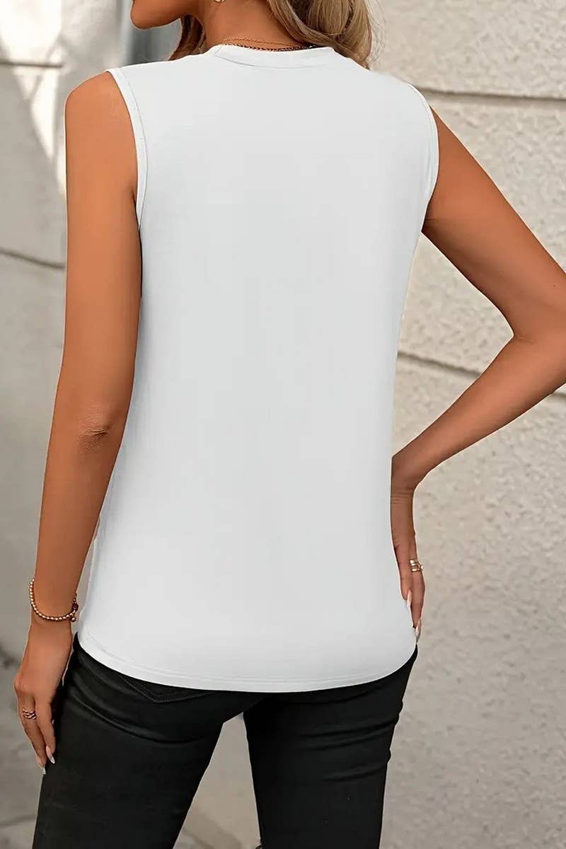 Crew Neck Pleated Tank Top (Two Colors)