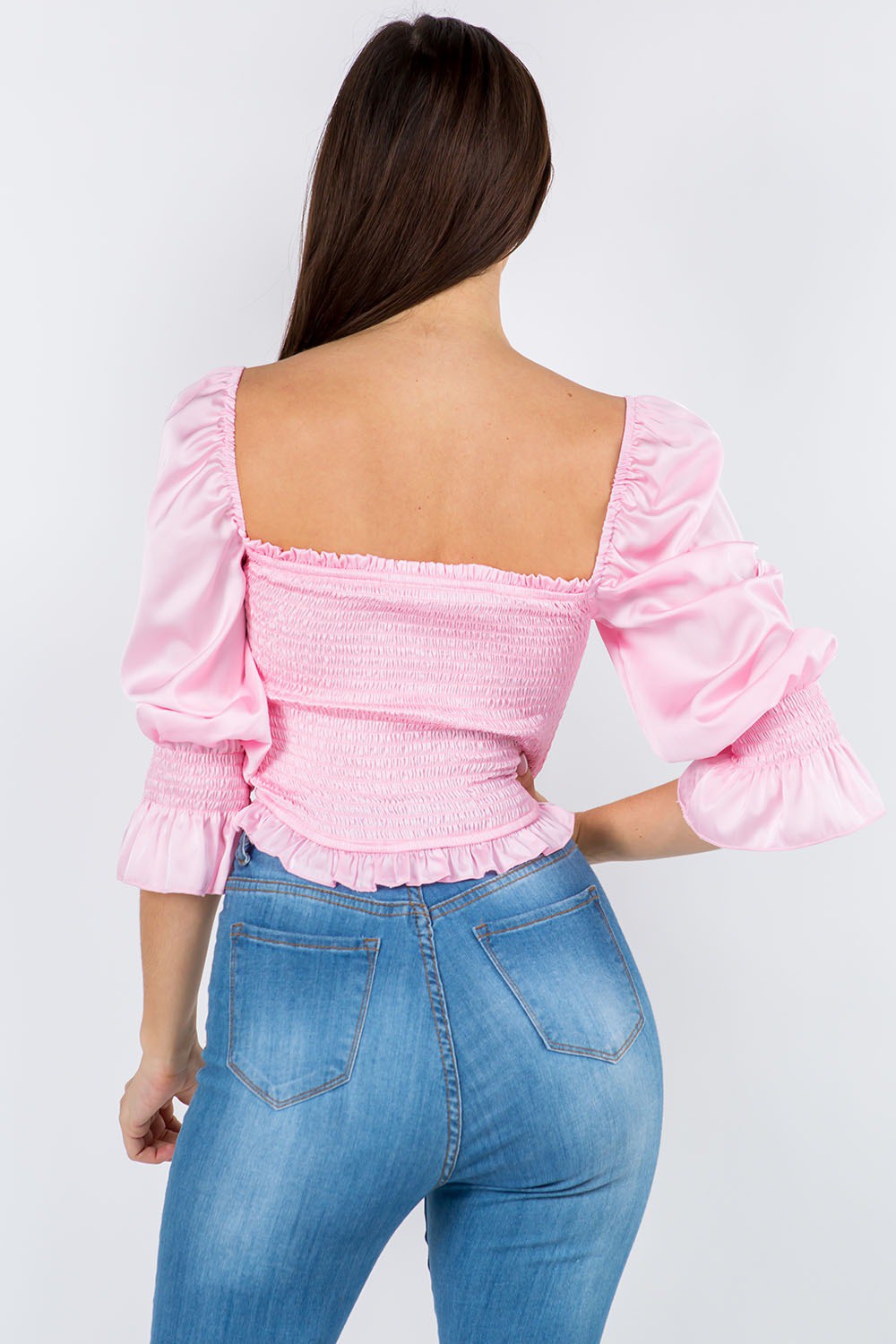 Smocked Drawstring Satin Top - Large