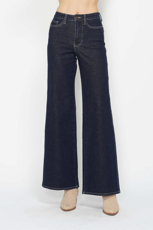 Judy Blue vintage style high waist jeans in dark wash with wide-leg fit for a retro look