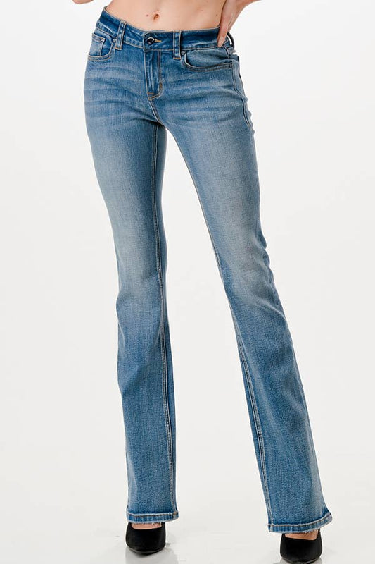 Grace in LA Western Stitch Mid-Rise Boot Cut Jeans in Light Wash for a Stylish Fit
