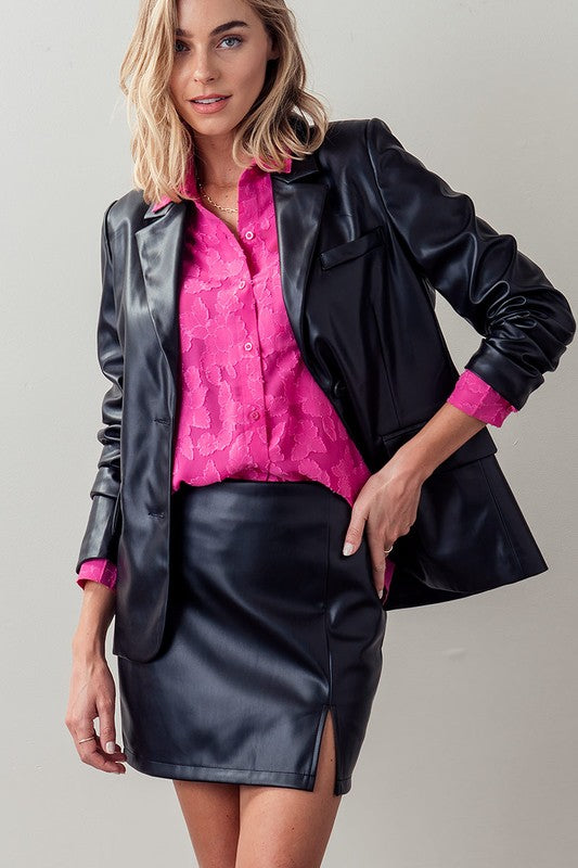 Black Faux Leather Blazer