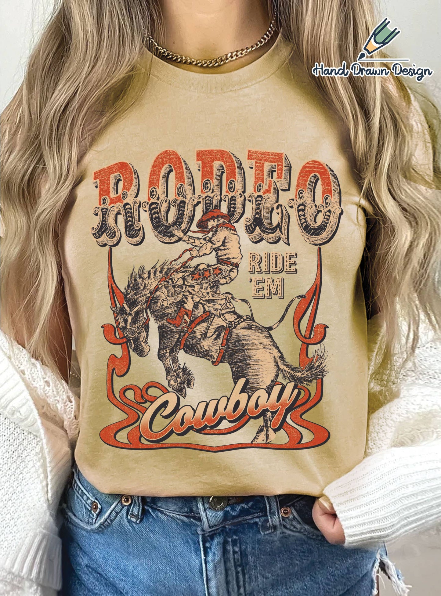 Cowboy graphic shirt featuring a rodeo design and bold colors for casual wear