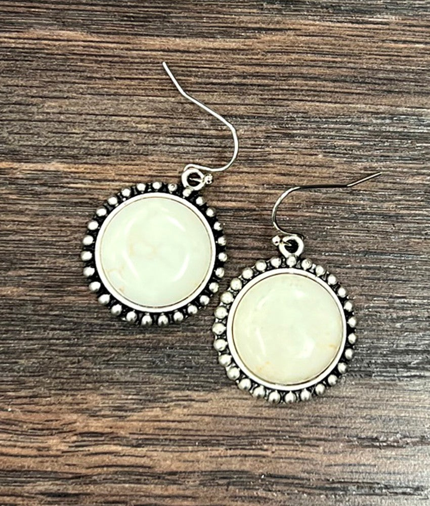 Round Stone, Fishhook Earrings